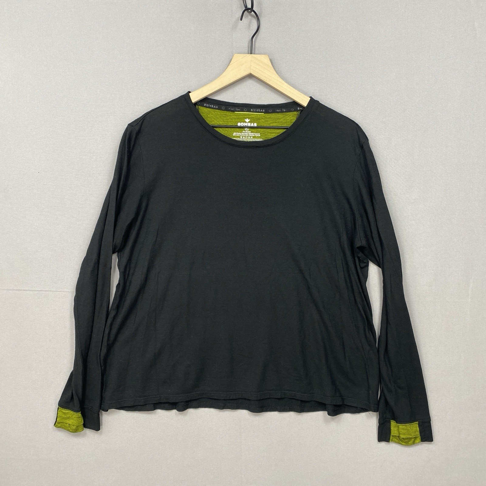 Bombas Baselayer Top XL Merino Wool Tencel Blend Crew Neck Long Sleeve Black