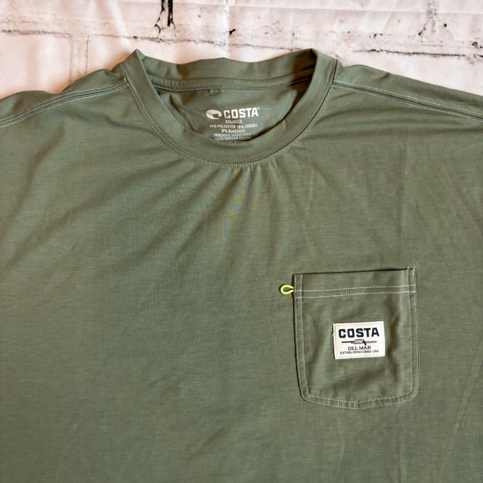 NWOT Mens Costa Crew Neck Pocket T Shirt Green Polyester Lyocell XXL gallery