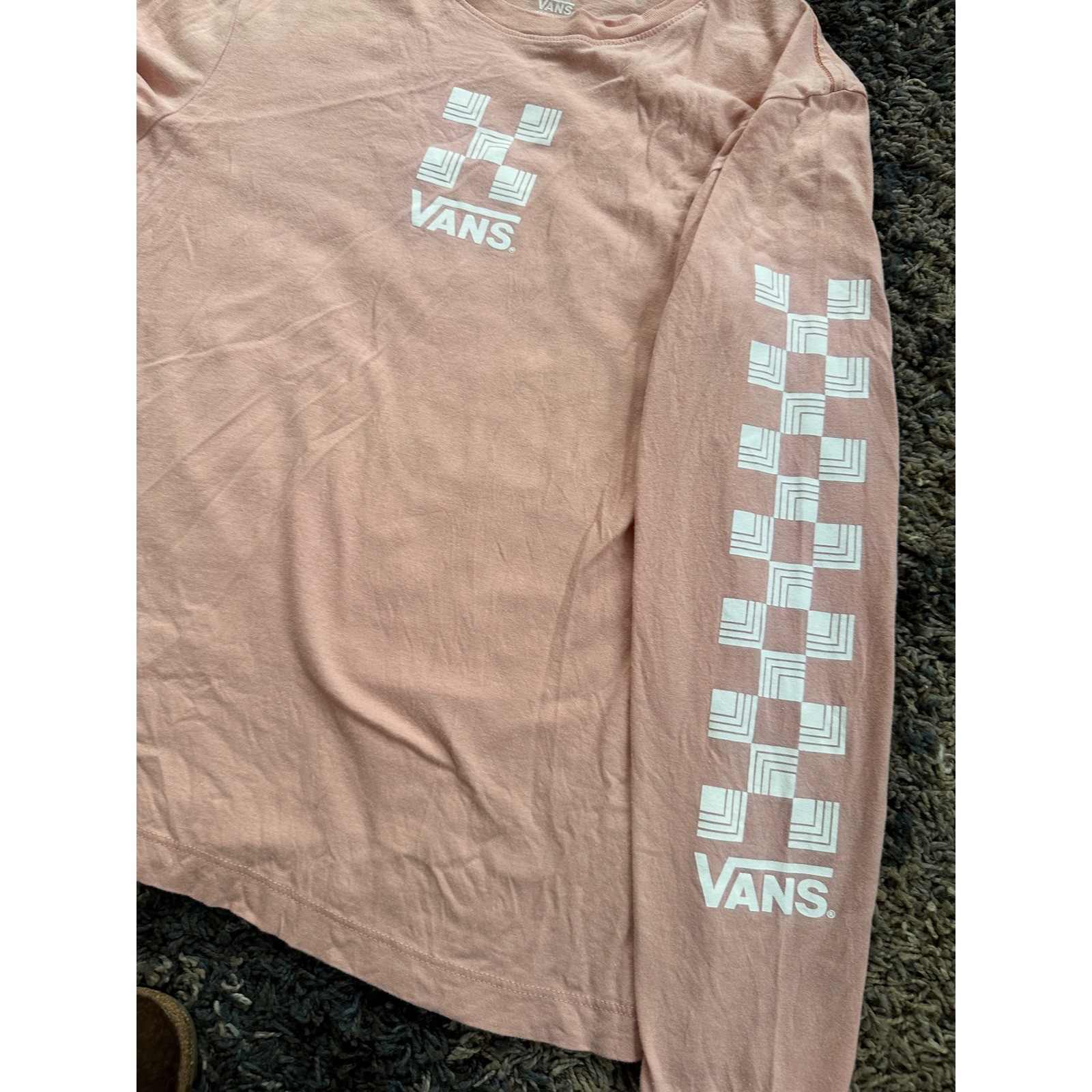 Vans mens Long Sleeve Graphic T-Shirt Pink Checkerboard Logo VN0A7S1V Medium gallery