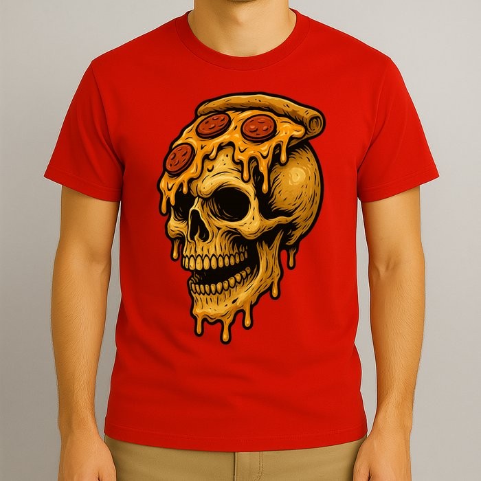 Pizza Food Skull Horror T-Shirt gallery