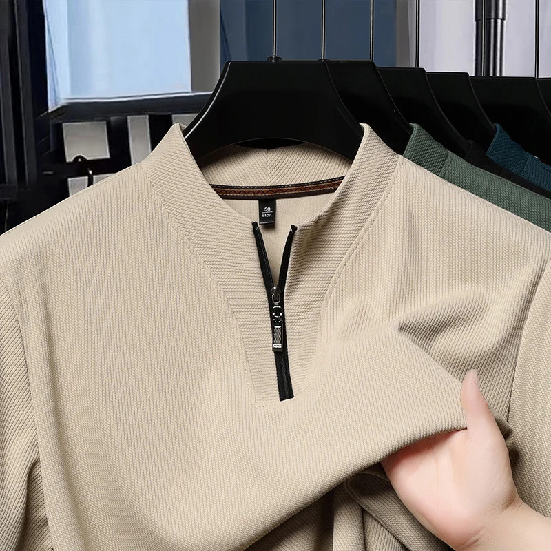Half Zip Men's Short Sleeved T-shirt Summer Stand Up Collar Thin Hoodie Ice Silk gallery