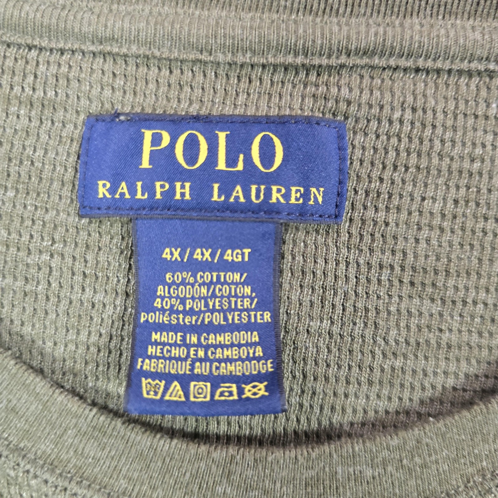 Polo Ralph Lauren Shirt Mens 4X Green Long Sleeve Waffle Crewneck Pony Logo gallery