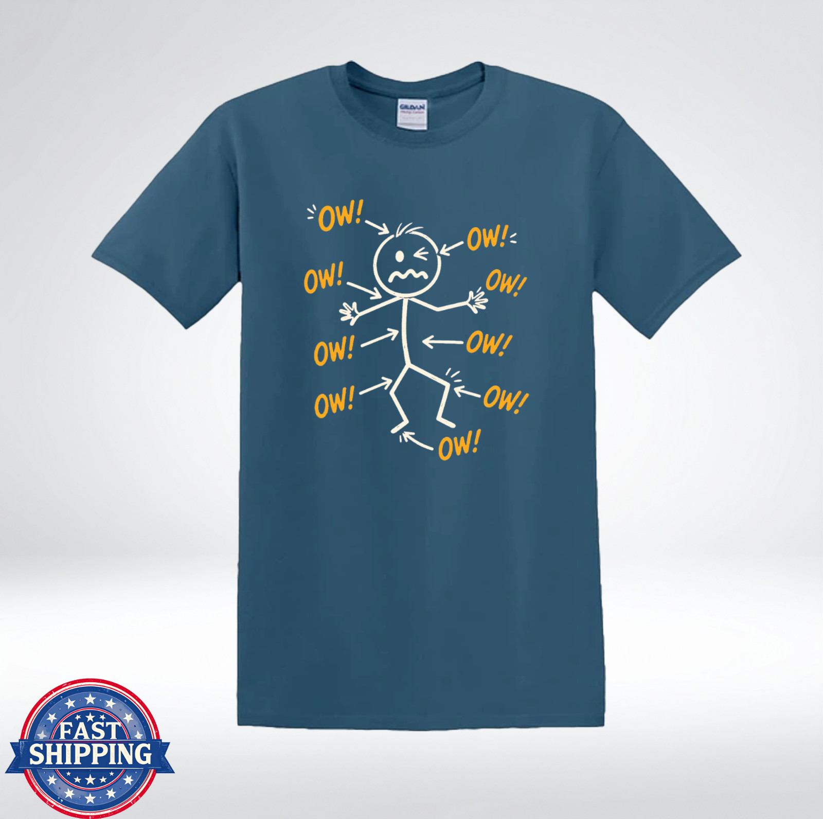 Funny OW Pain Stick Figure Shirt Body Ache Humor T-Shirt gallery