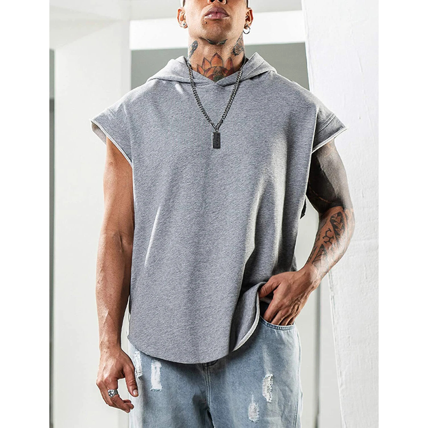 Men's Workout Hoodie Sleeveless Vest Muscle Tank Tops Gym Fitness Bodybuilding‹ gallery