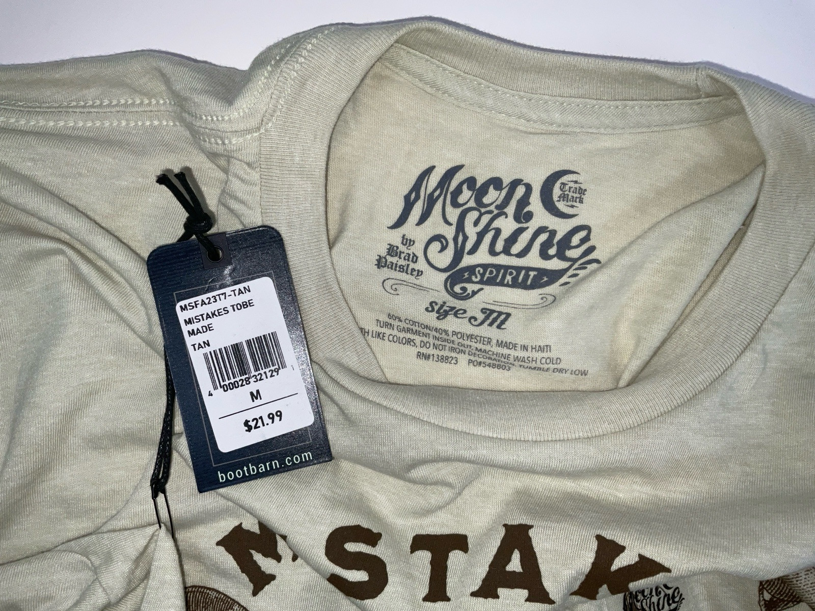 NWT Brad Paisley Moon Shine Spirit Mistakes To Be Made Rodeo T-shirt Tan Medium gallery
