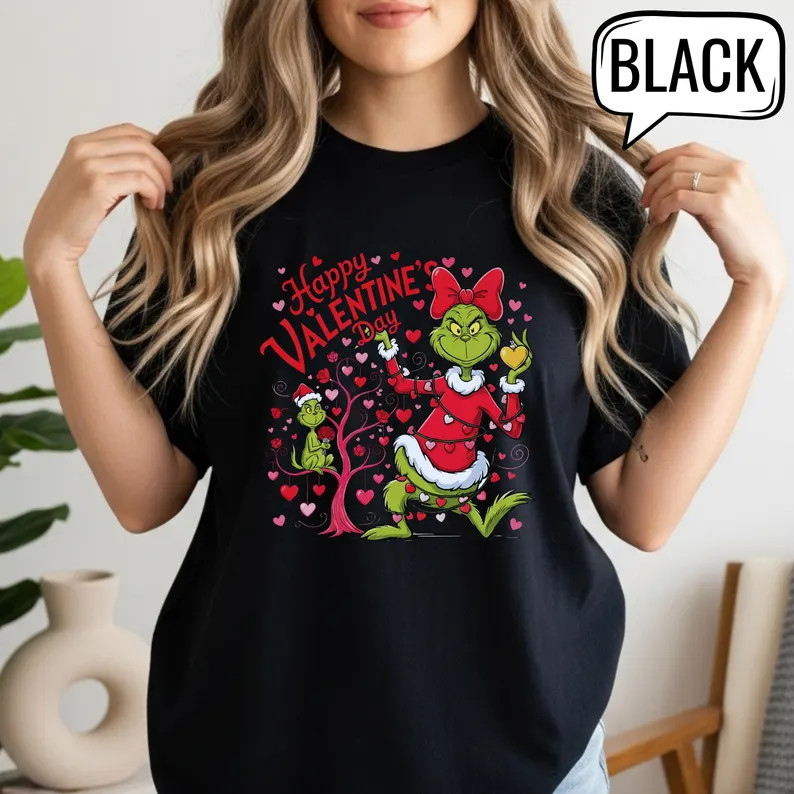 Grinch’s Valentine Tee, Retro Be My Valentine Bow, Happy Valentine’s Day T-Shirt