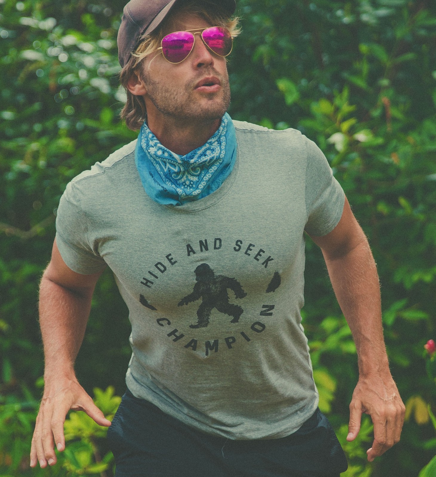 Mens Hide and Seek Champion T shirt Funny Bigfoot Tee Humor Cool Graphic Print gallery