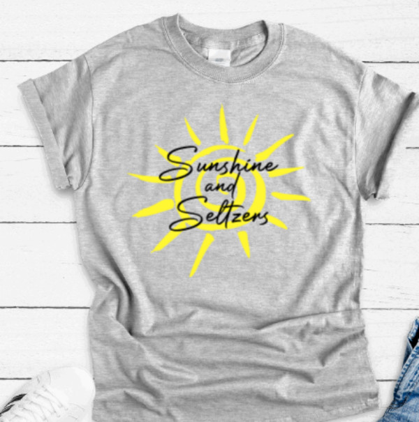 Sunshine and Seltzers, Summer, Gray, Unisex Short Sleeve T-shirt