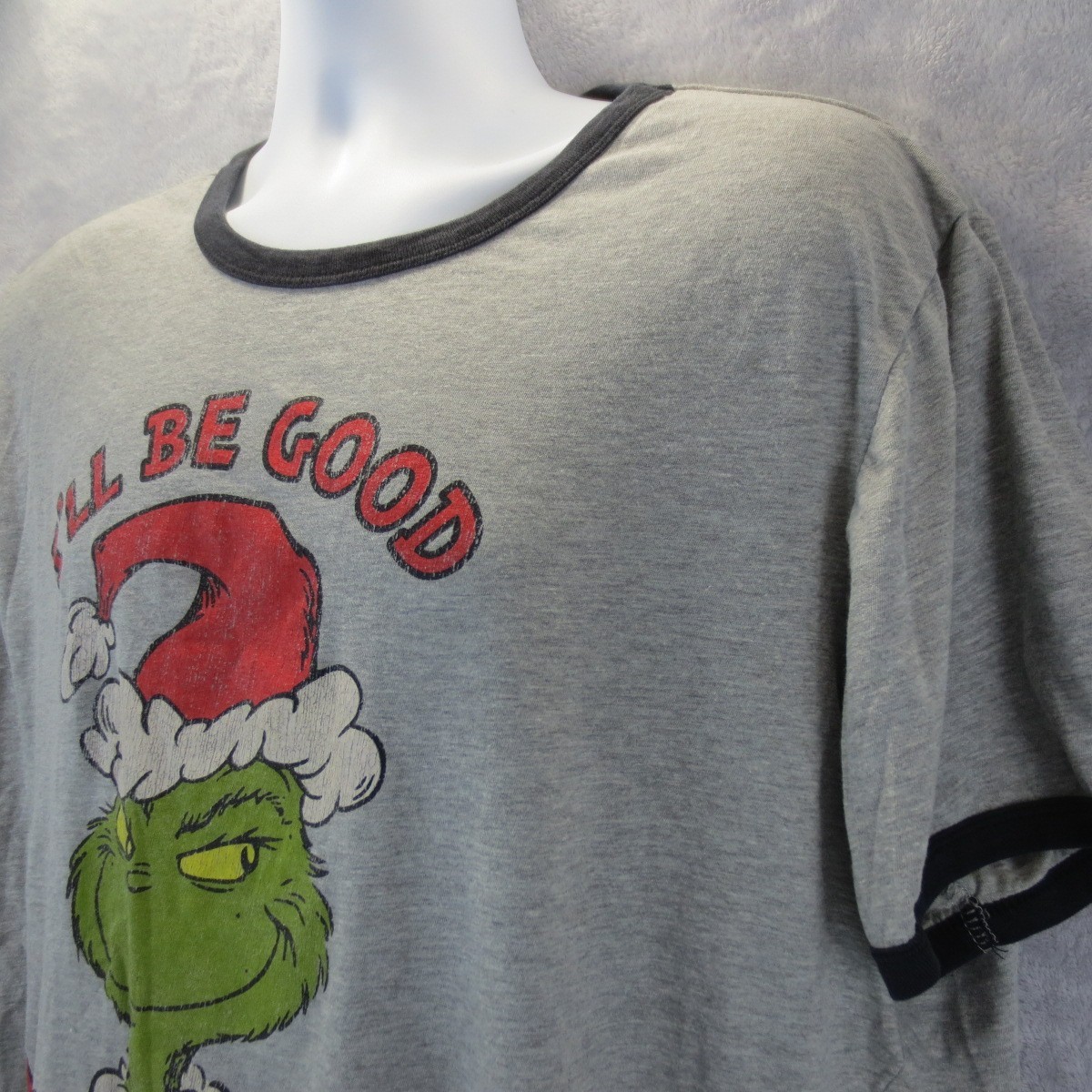 Grinch Mens XL I'll Be Good Next Year Gray Christmas Suess Holiday Tee T-Shirt gallery