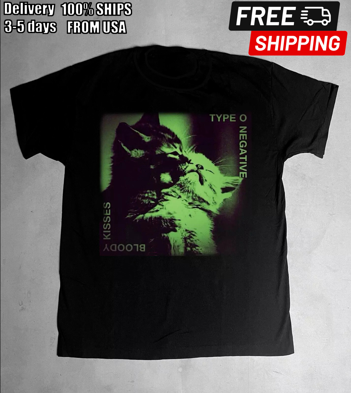 Bloody Kisses Type O Negative Cat Short Sleeve Black S-234XL T-Shirt E684 gallery