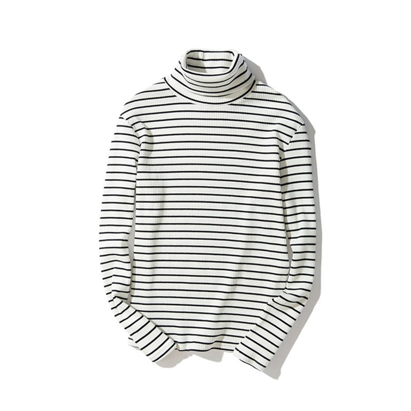 Men's Loose Tops Turtleneck Sweater Shirt Long Sleeves Stripe Sweatshirt Warm gallery