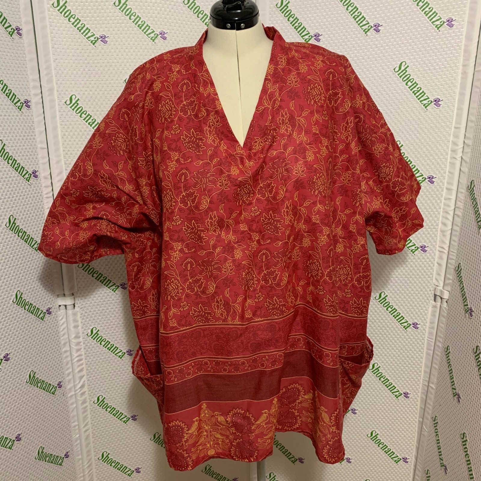 Scrub Shirt Top Floral Pockets V-Neck Custom Made Red Gold Plus Size 8X – 9X