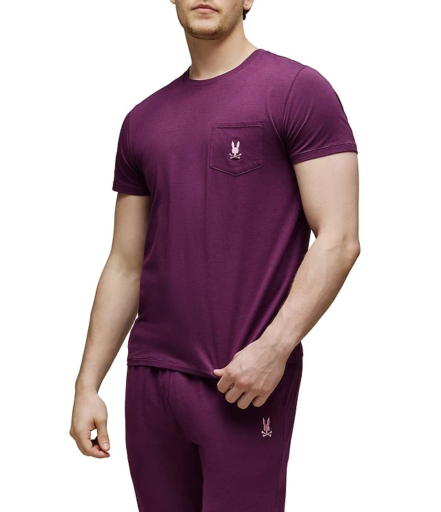 Psycho Bunny Shirt Mens Medium Jersey Lounge Pocket Tee Embroidered Purple NEW