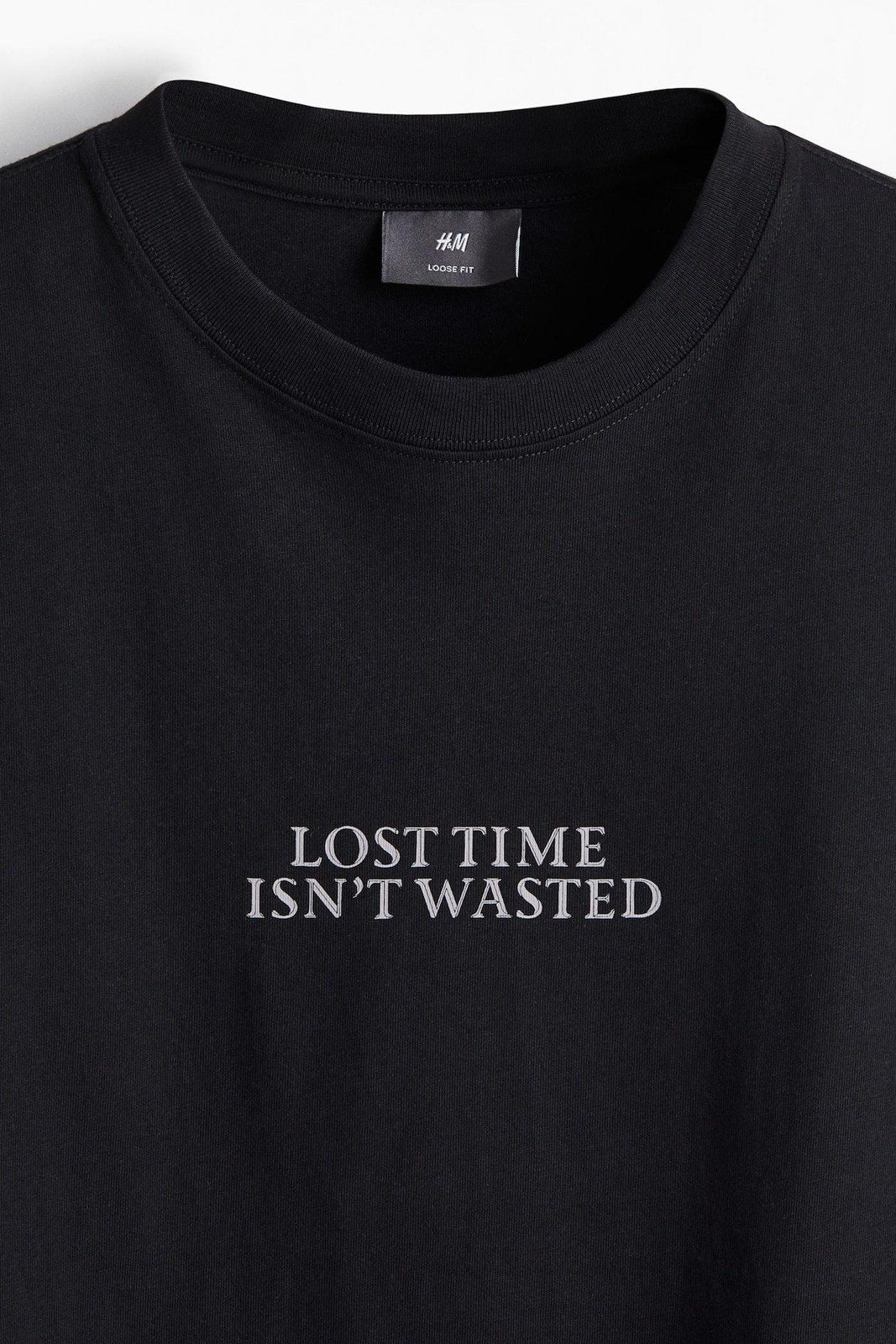 H&M Lost Time Isn't Wasted Shirt Mens Medium Black Graphic Tee Loose Fit NEW M gallery