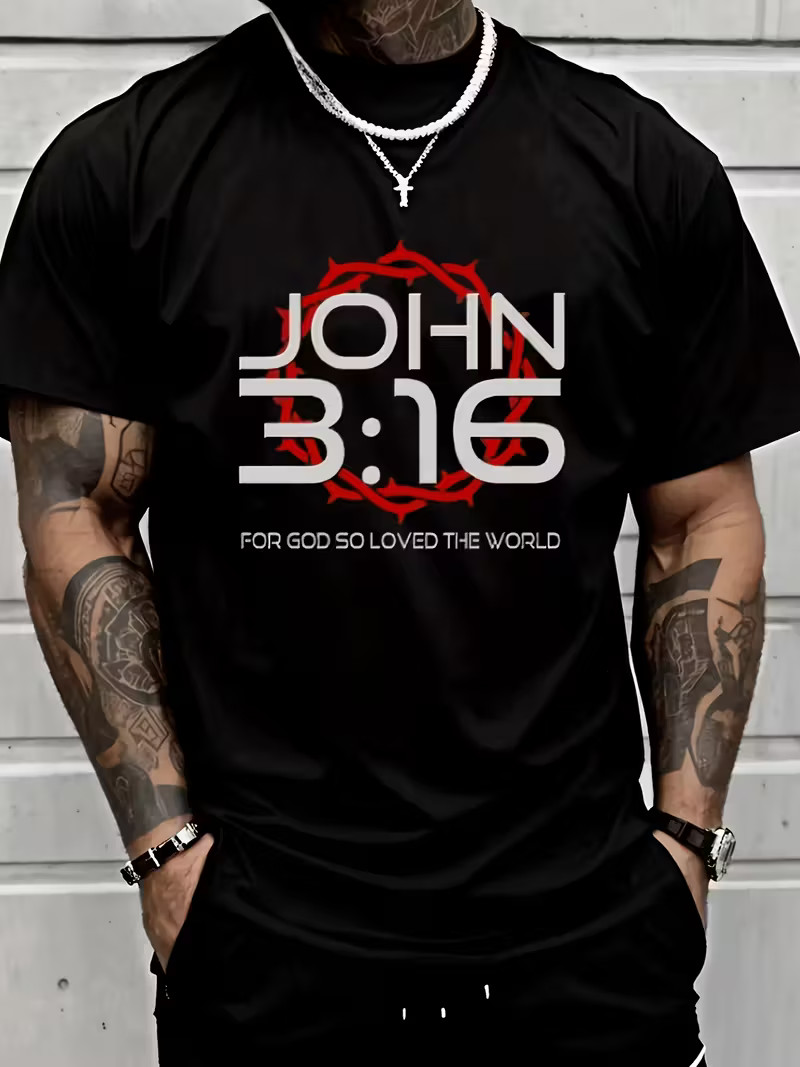 Men's Casual T-Shirt Slight Stretch, Knit Fabric | John 3:16 gallery