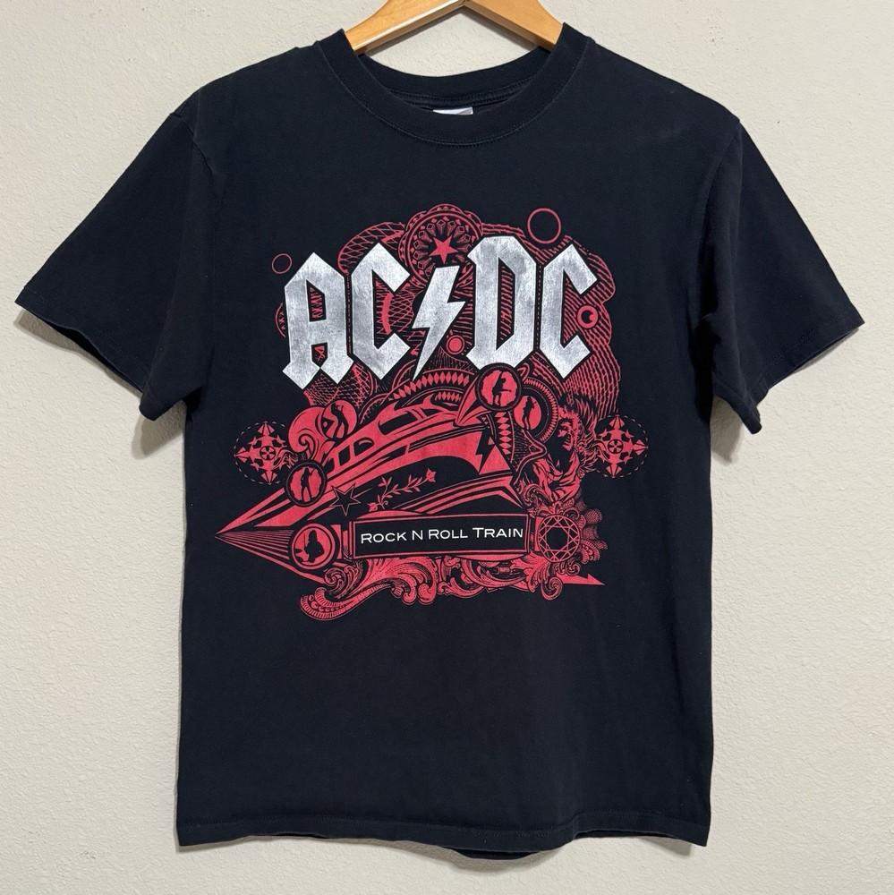Vintage AC/DC Rock N Roll Train Black Ice 08/09 Tour Band T-Shirt Medium Anvil