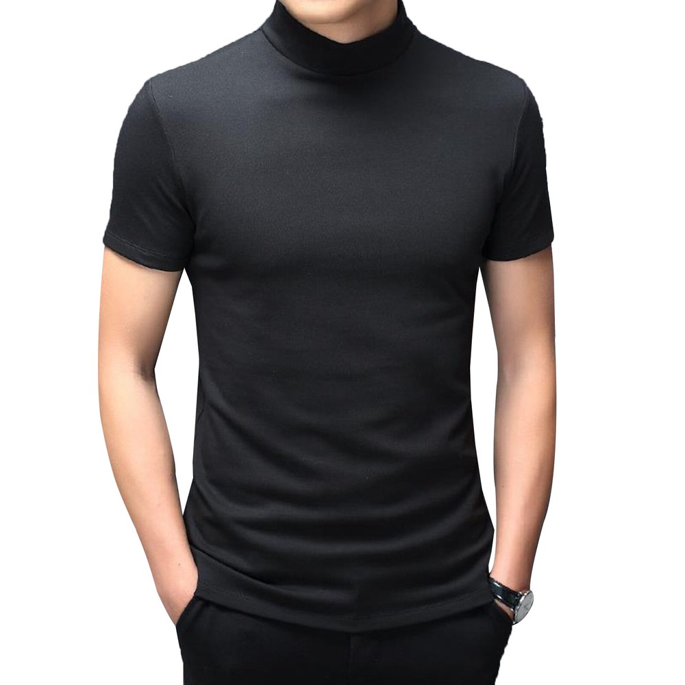 Men Basic Shirt Tops Short Sleeve Mock Neck T-shirts Thermal Pullover Undershirt