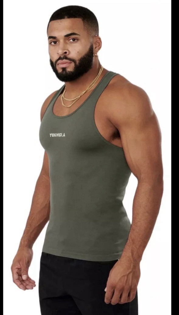 YoungLA Men’s Sleeveless Tank Top Dark Green Size Medium gallery