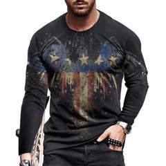 T-Shirt Men Long Sleeve Eagle USA American Flag Print T Shirt Vintage Activewear