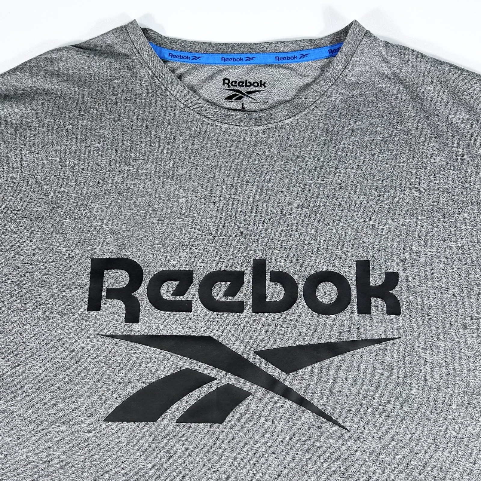 Reebok Men’s L Asphalt Gray Big Stacked Logo Graphic Activewear Casual T-Shirt gallery