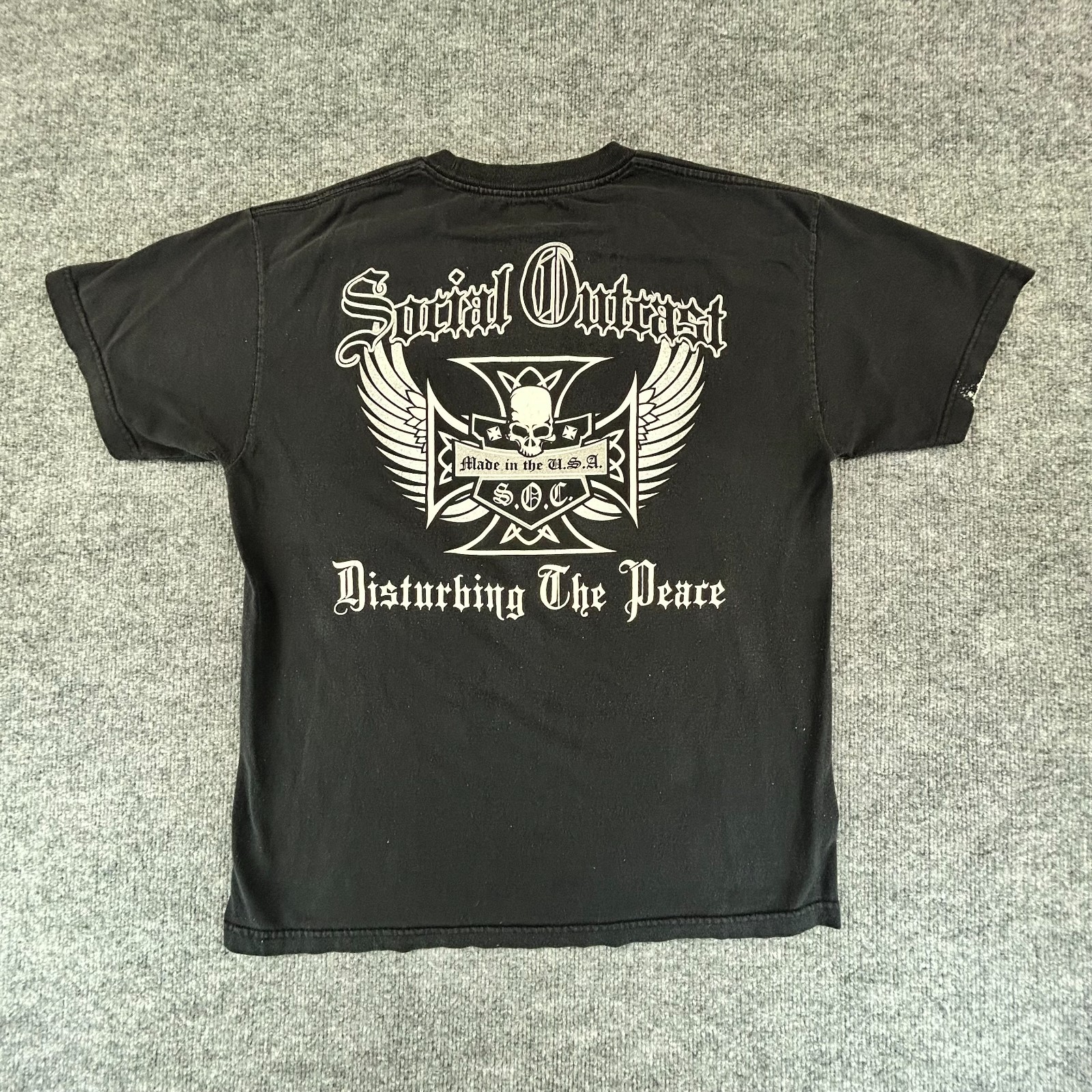 VINTAGE Social Outcast Shirt Mens L Black Iron Cross Skater Streetwear 90s Y2K gallery