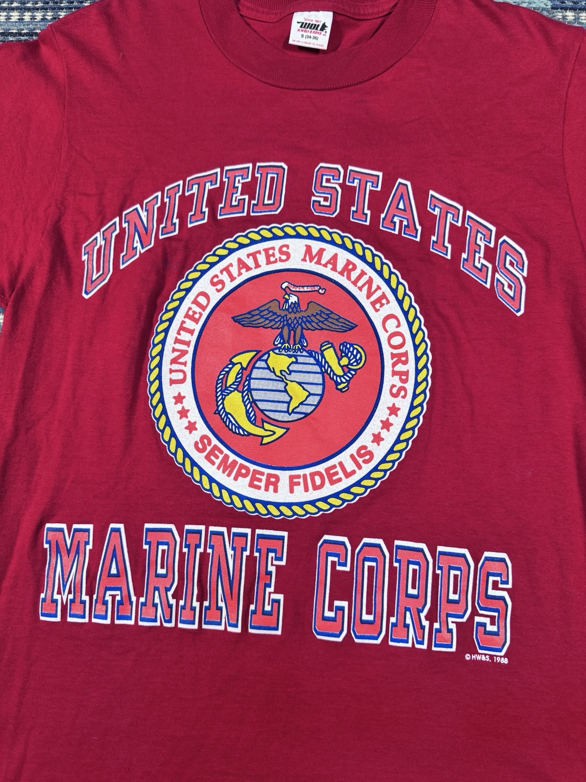 Vintage 80’s US MARINE CORPS T-Shirt Sz Small USMC Military Single Stitch Red gallery