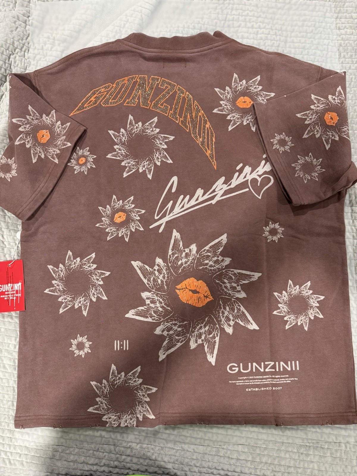 GUNZINII Men’s Brown Floral Graphic Crew Neck Short Sleeve Tee L gallery