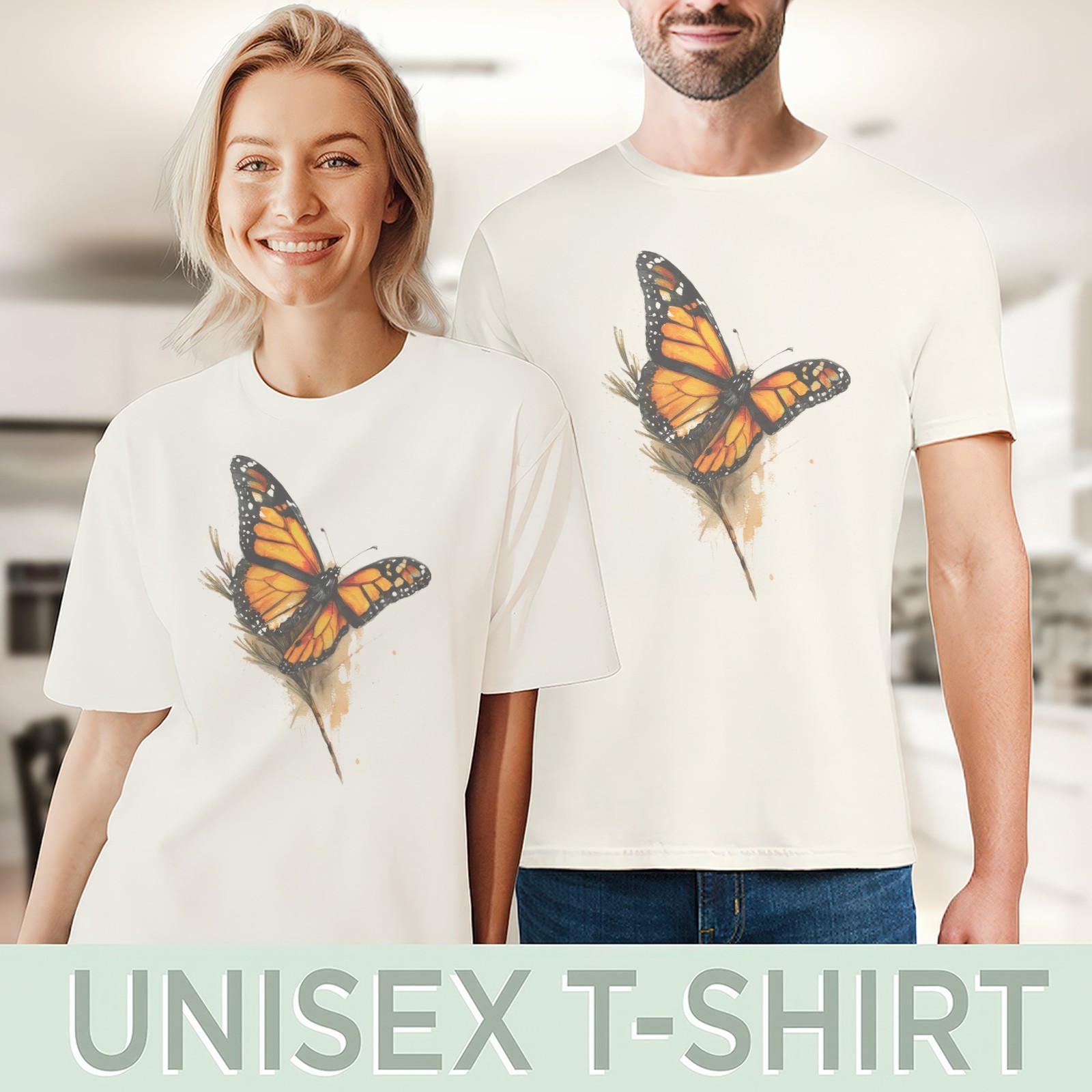 Monarch Butterfly Graphic Tee Orange Black Nature Art Print gallery