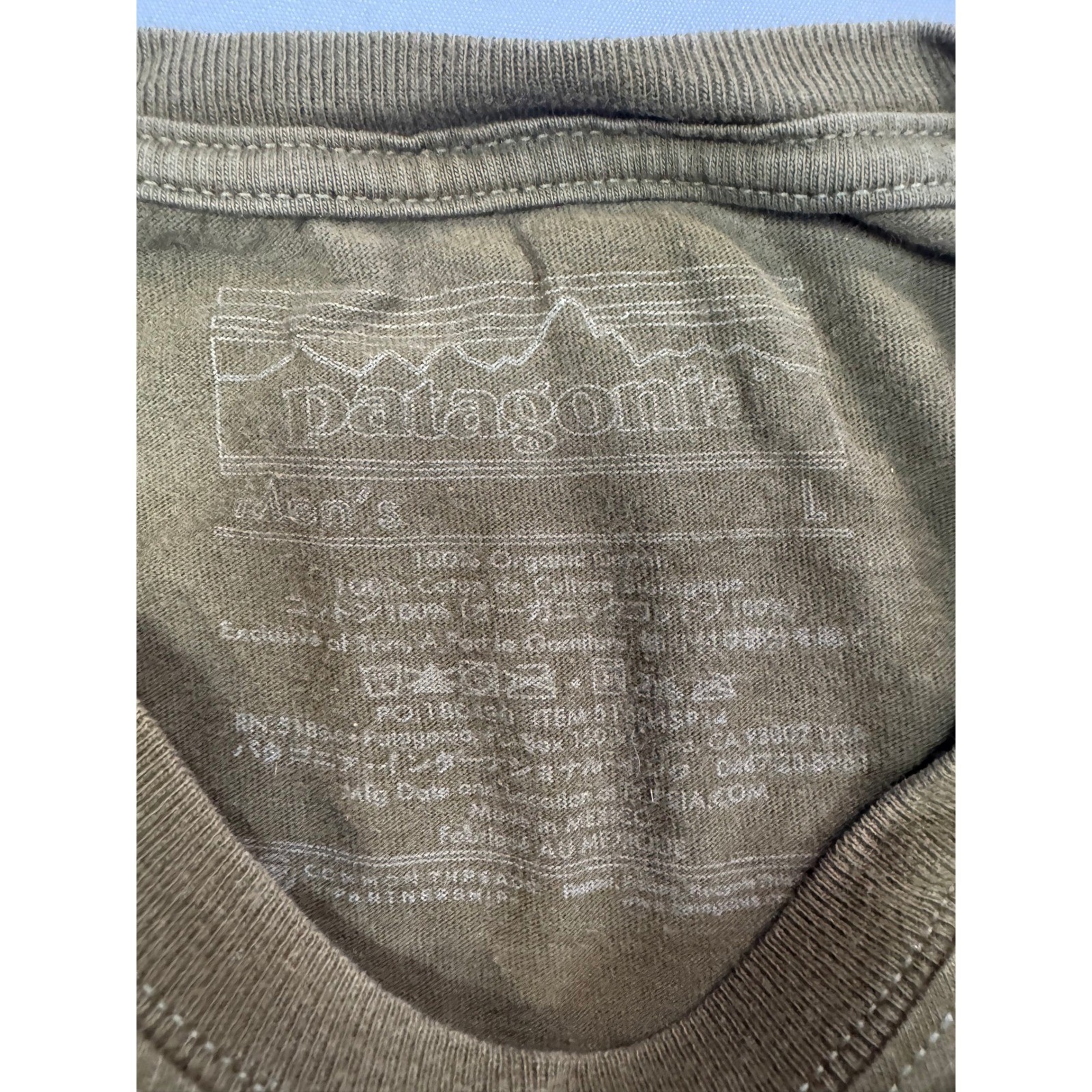 Patagonia Mens Live Simply Guitar Graphic T-Shirt Olive Green Organic Cotton L gallery