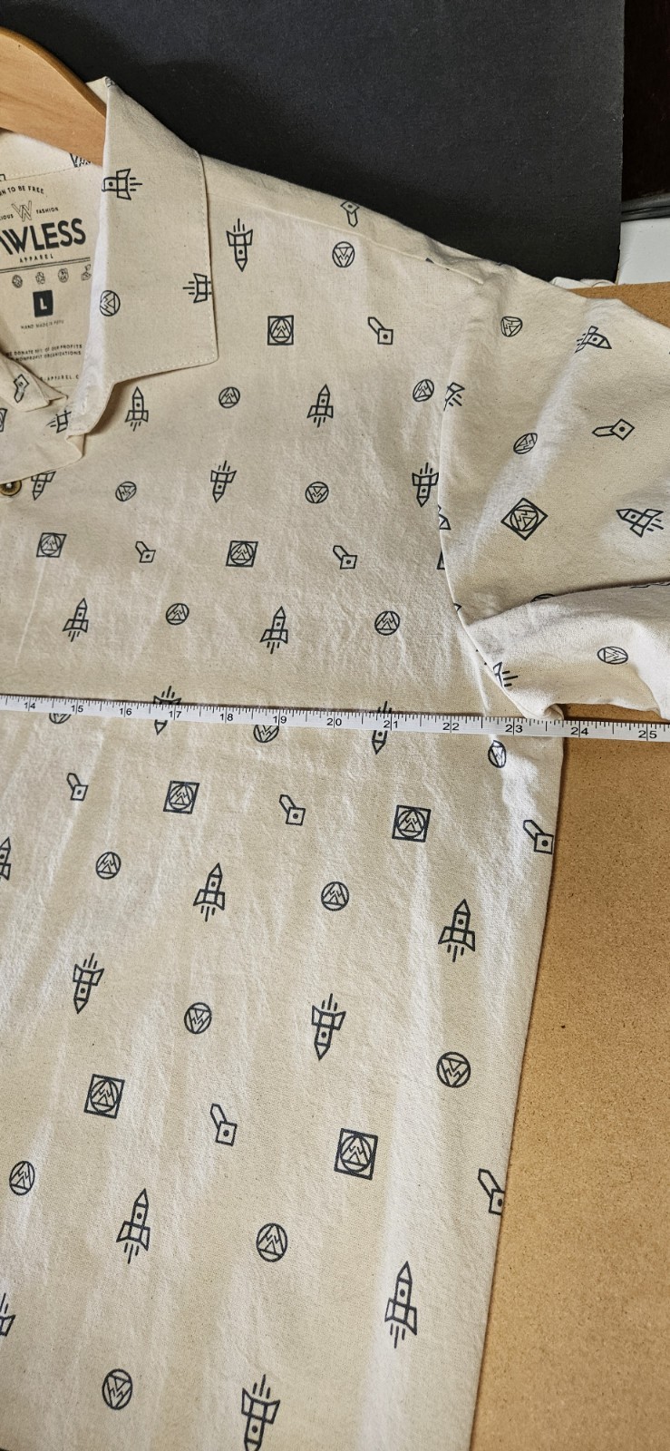 Lawless Apparel Raw Cotton Space Invaders AOP Handmade In Peru Mens S/S Sz L gallery