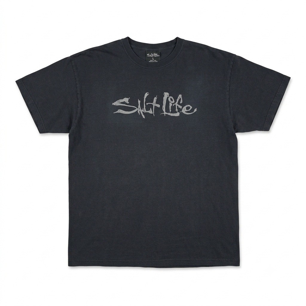Salt Life Mens T-Shirt 2XL Faded Black Spellout Graphic Surf Fishing Tee gallery