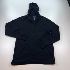 Polo Ralph Lauren 1/4 Zip Pullover Shirt Mens Medium Black Hooded Stretch Knit