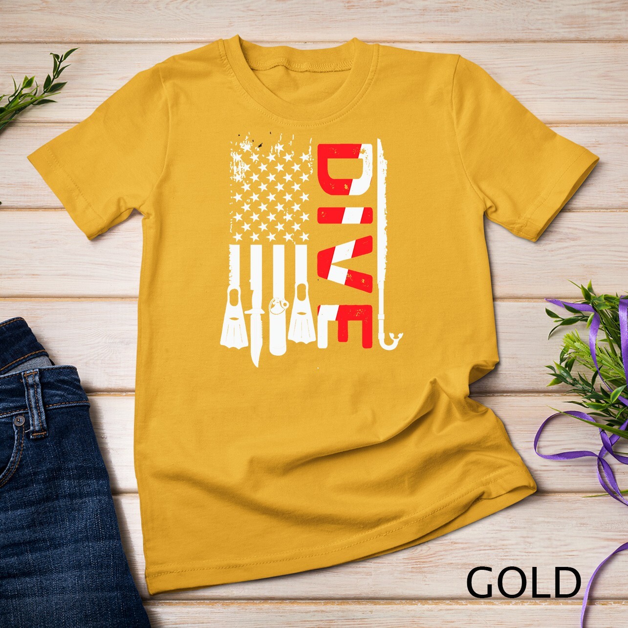 Vintage Scuba Diving Gear American Scuba Diver Down Flag Unisex T-shirt gallery