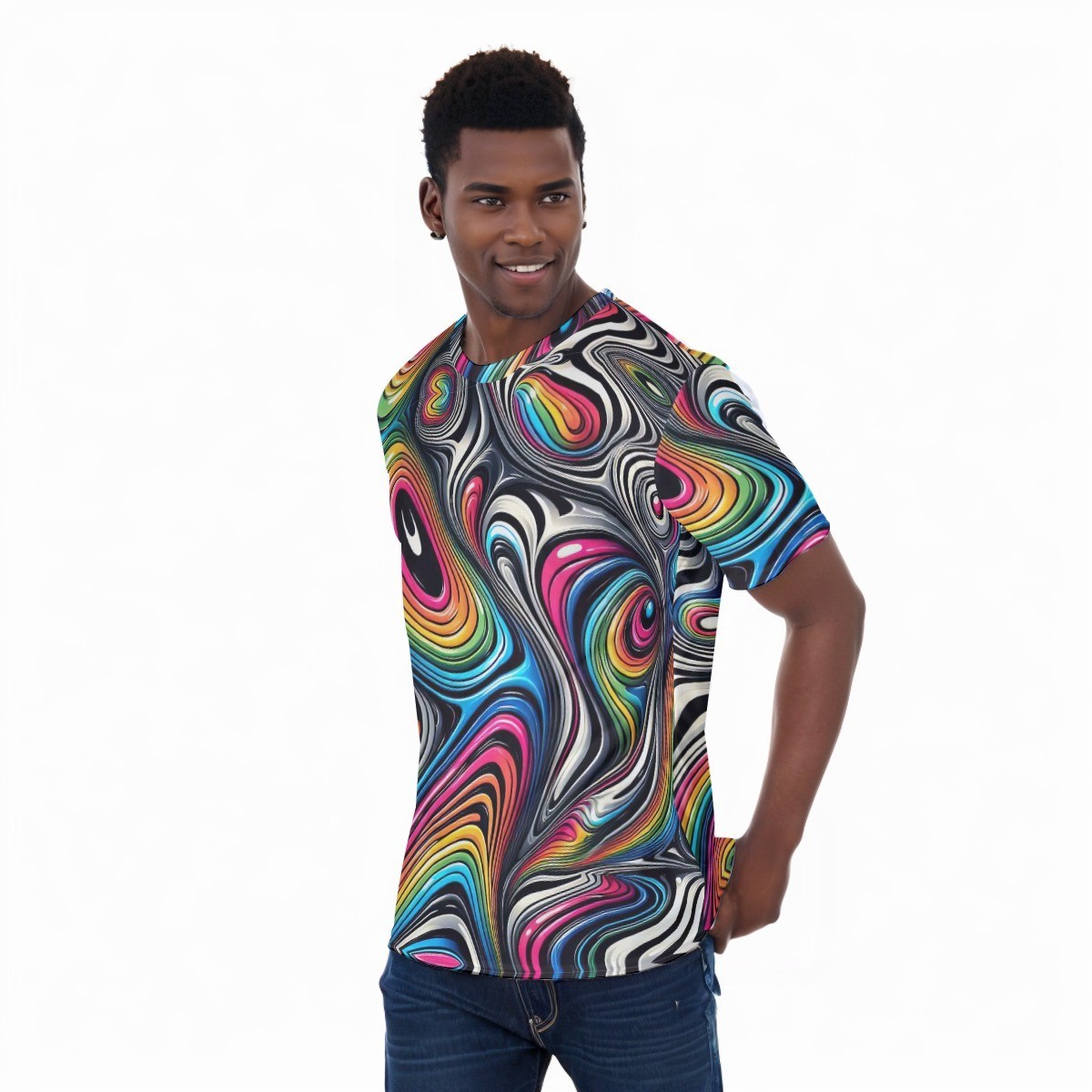 Trippy Shirt Mesh Tee Rave T-shirt Short Sleeve Gift Rainbow Abstract Festival gallery