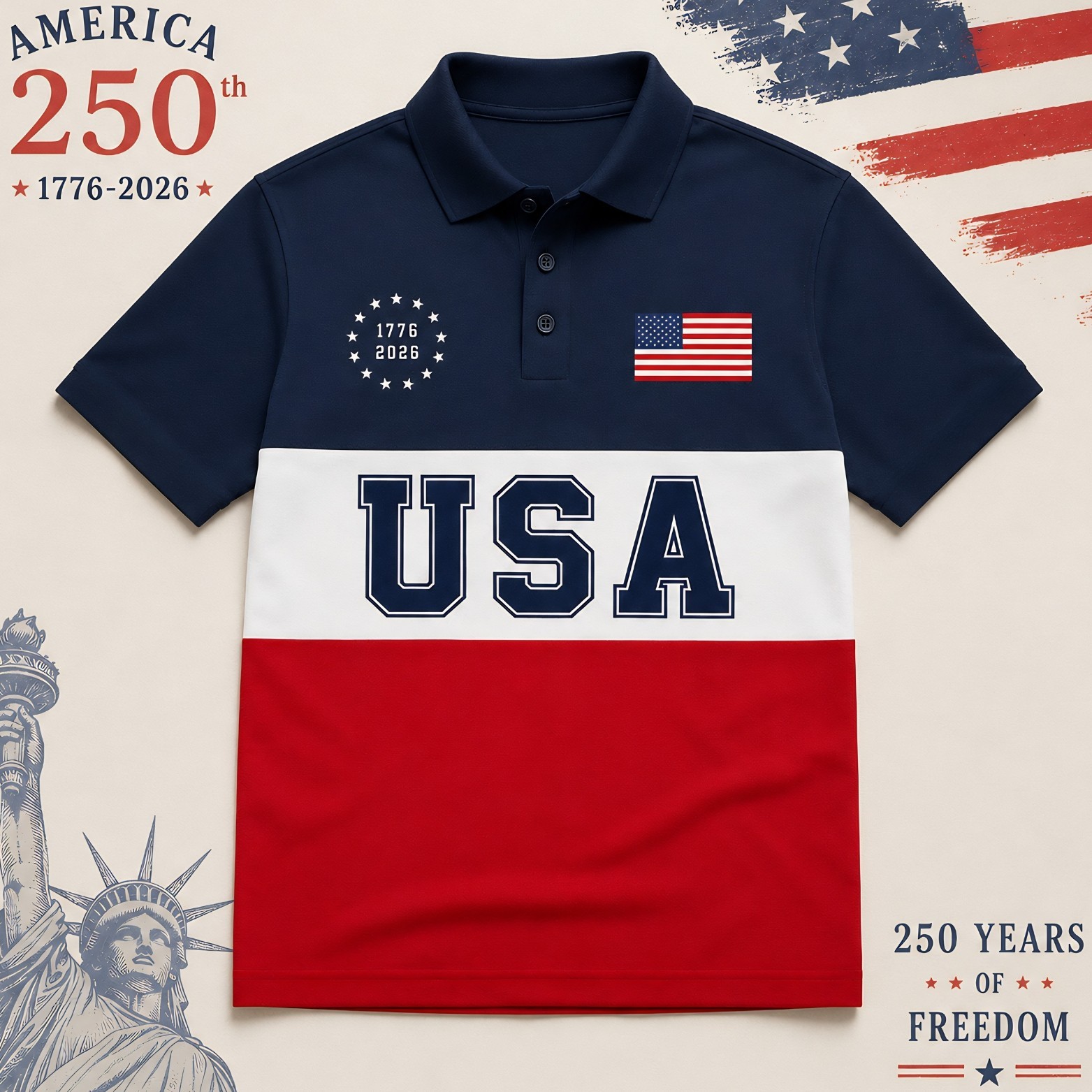 250th Anniversary Star Patriotic Polo United States Of America 1776-2026 (S-5XL) gallery