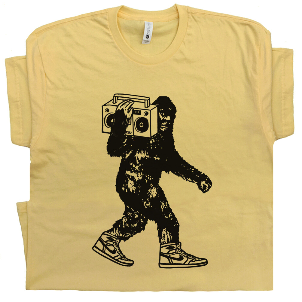 Bigfoot T Shirt Stereo Funny Sasquatch Beastie Cool Boys Vintage DJ Vinyl Record gallery