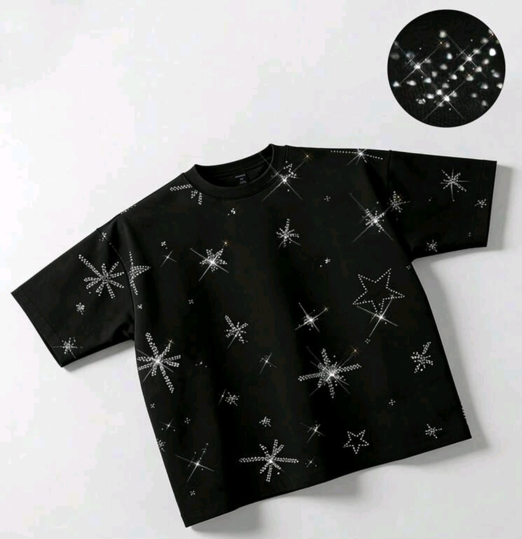 New Men Luxury Diamond Stars Rhinestones Fashion Black T-Shirt High Quality gallery