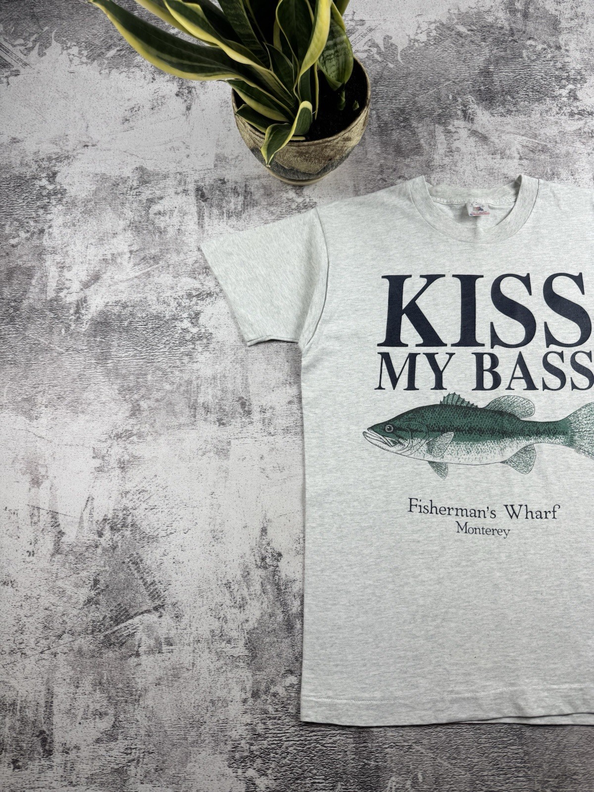 Vintage Kiss My Bass 90s Humor Crazy Gray Fisherman Merch Jersey T Shirt Tee gallery