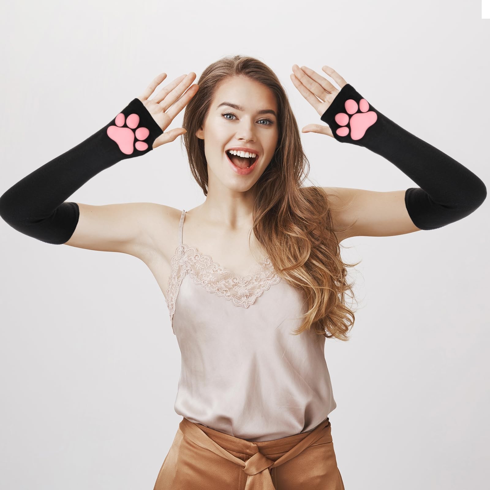 Women's Cute Therian Cat Paws Gloves 3D Cat Claw Paws Pad Sleeves for Cosplay gallery