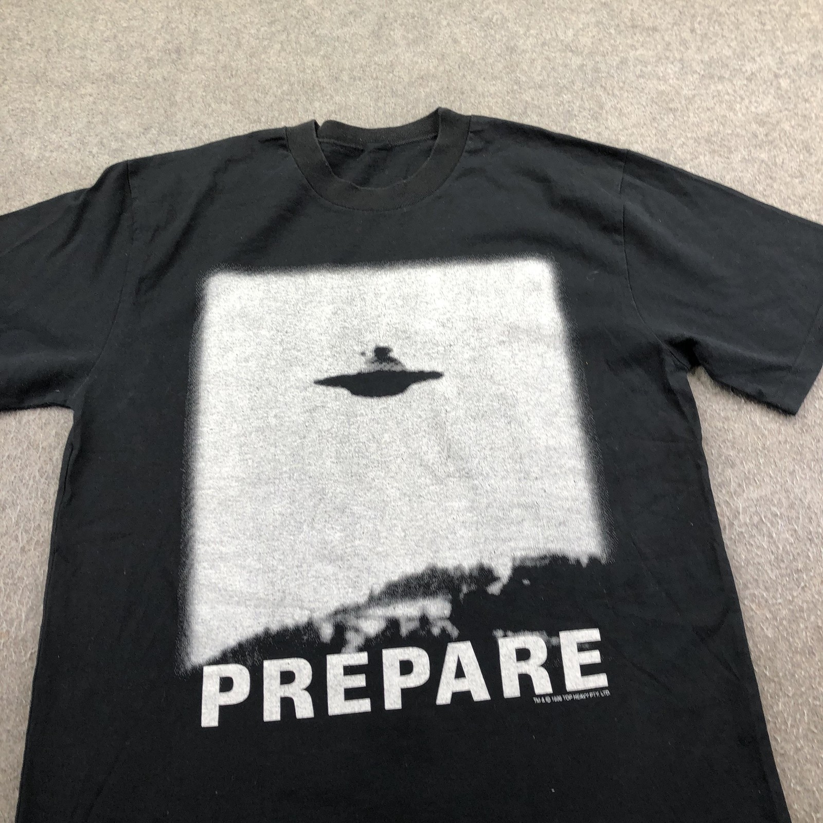Vintage Prepare UFO Shirt Mens XL Black Alien Graphic Tee Top Heavy 1996 90s gallery
