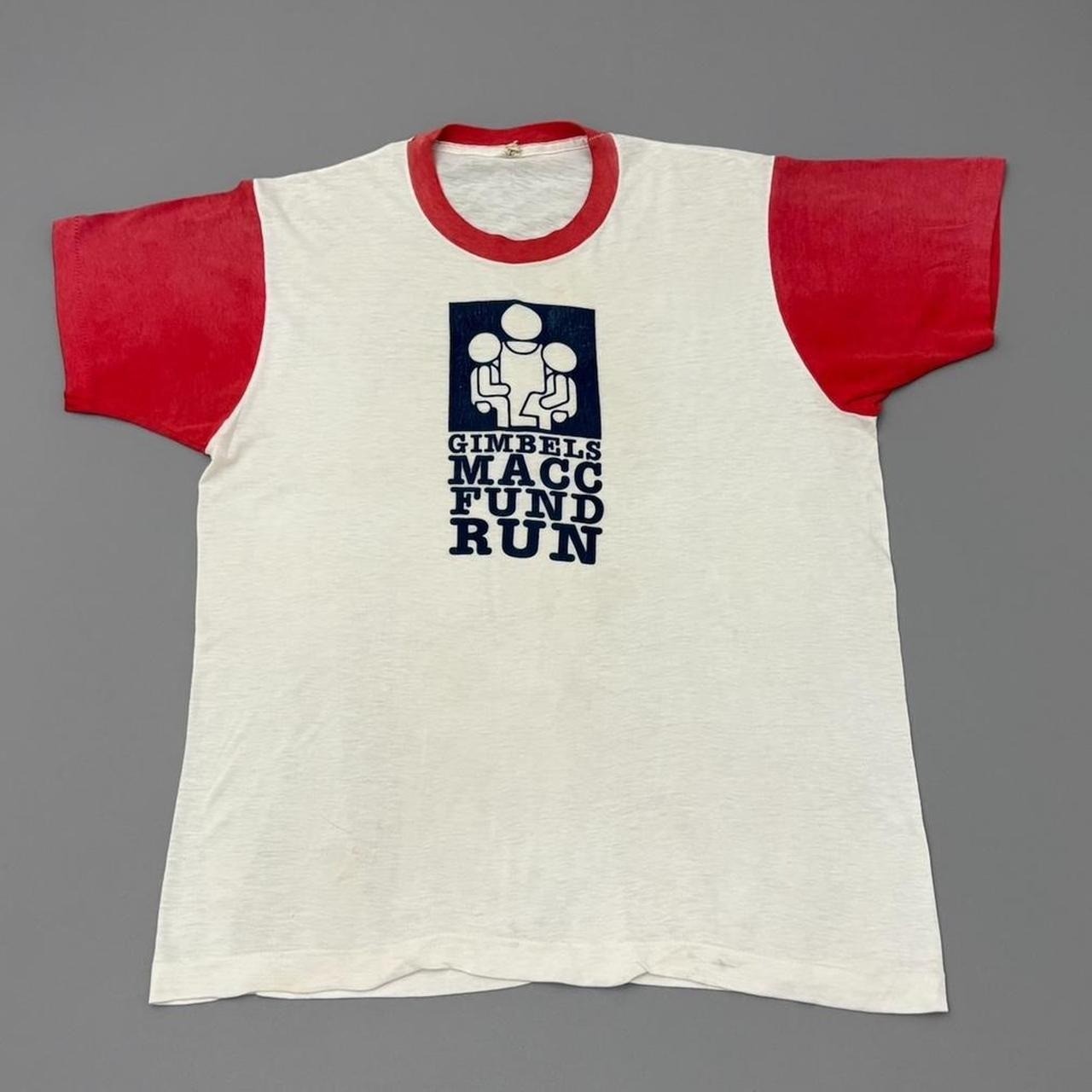 Vintage 70s Two Tone Marathon Shirt White Polycotton Fruit of the Loom Size Larg gallery