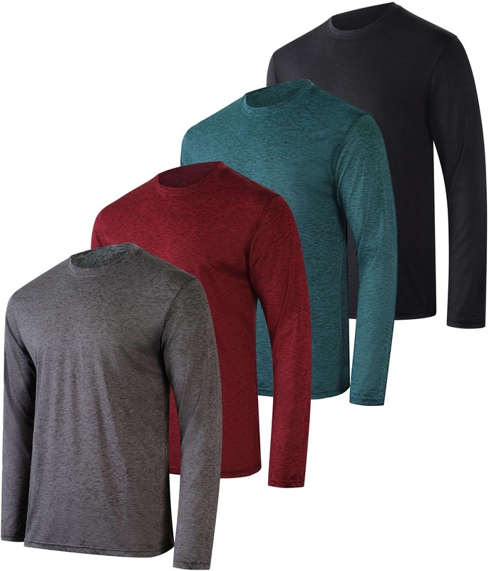 4 Pack: Mens Long Sleeve Dry Fit T Shirts Hiking Fishing Workout Gym Work Sun…