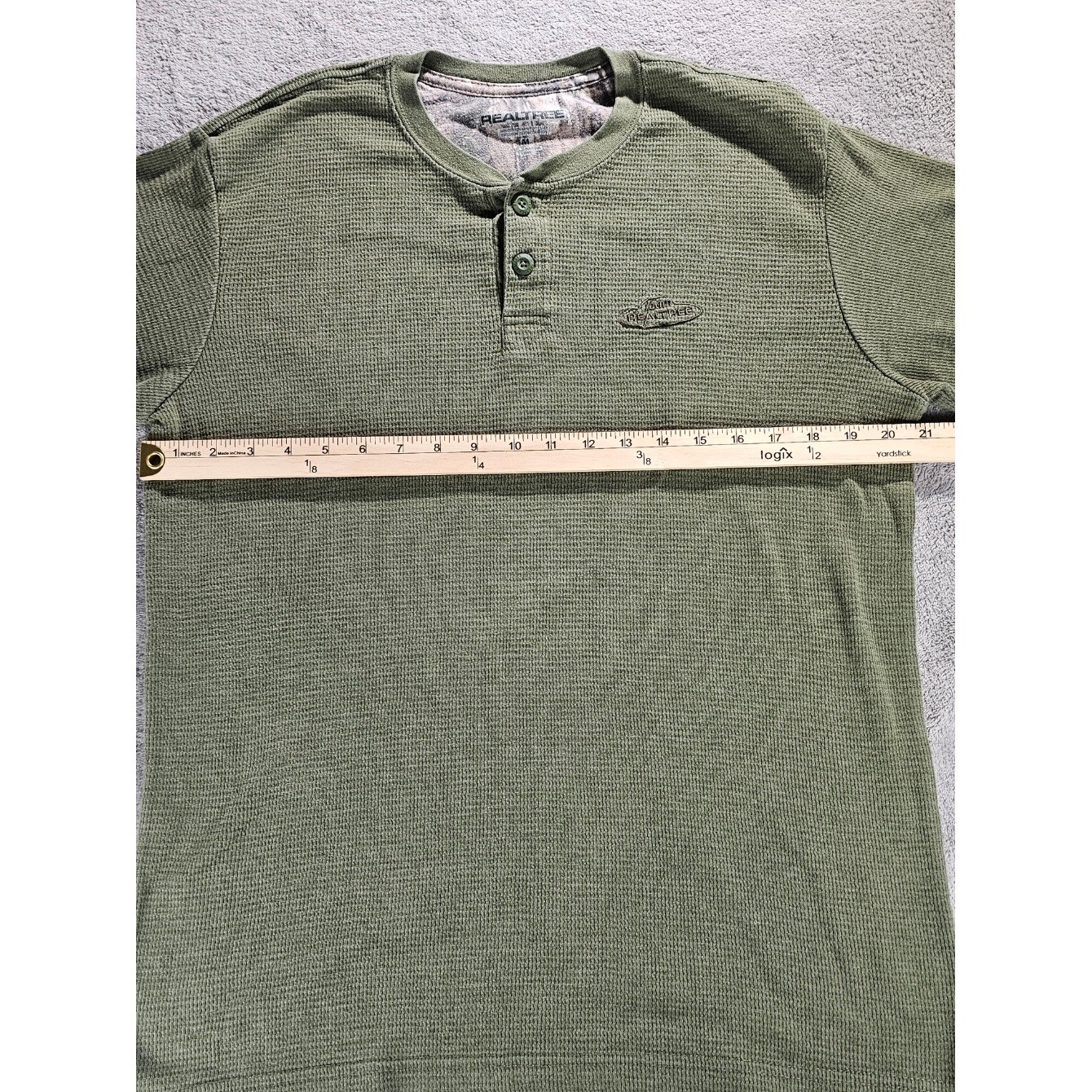 Realtree Mens Waffle Knit Thermal Henley Shirt Olive Green Long Sleeve Medium gallery