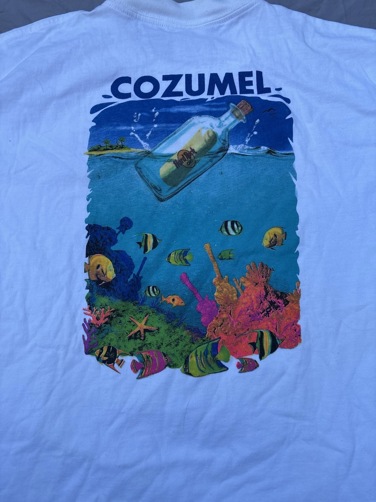 Vintage Hard Rock Cafe Cozumel Mexico T-Shirt White Coral Reef Fish OCEAN XL