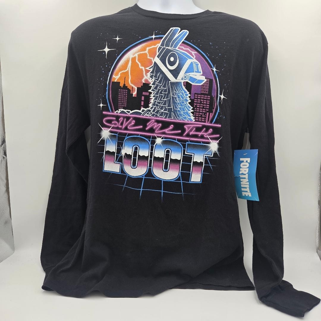 Fortnite Give Me The Loot Llama Men’s Black Long Sleeve T-Shirt Size Medium SS02