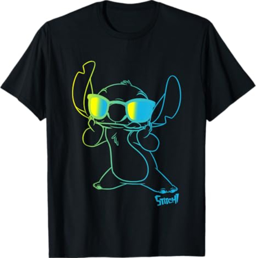 Disney Lilo & Stitch Cool Stitch Neon Outline Chest Portrait T-Shirt gallery