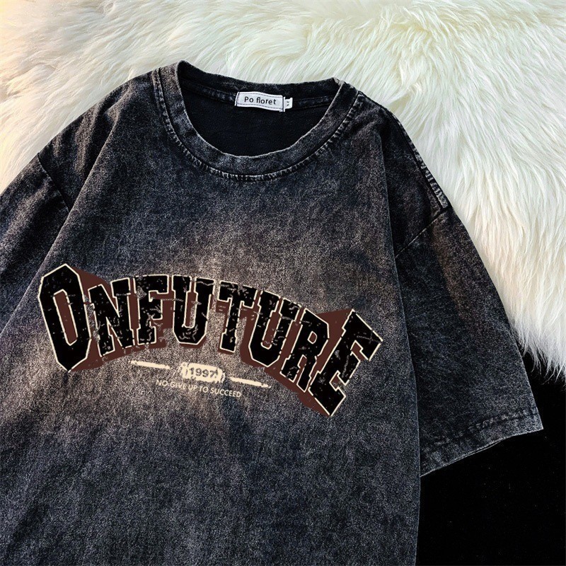 Vintage Letter Graphic T-Shirt 100% Cotton Oversized Streetwear Lace Up Tee gallery