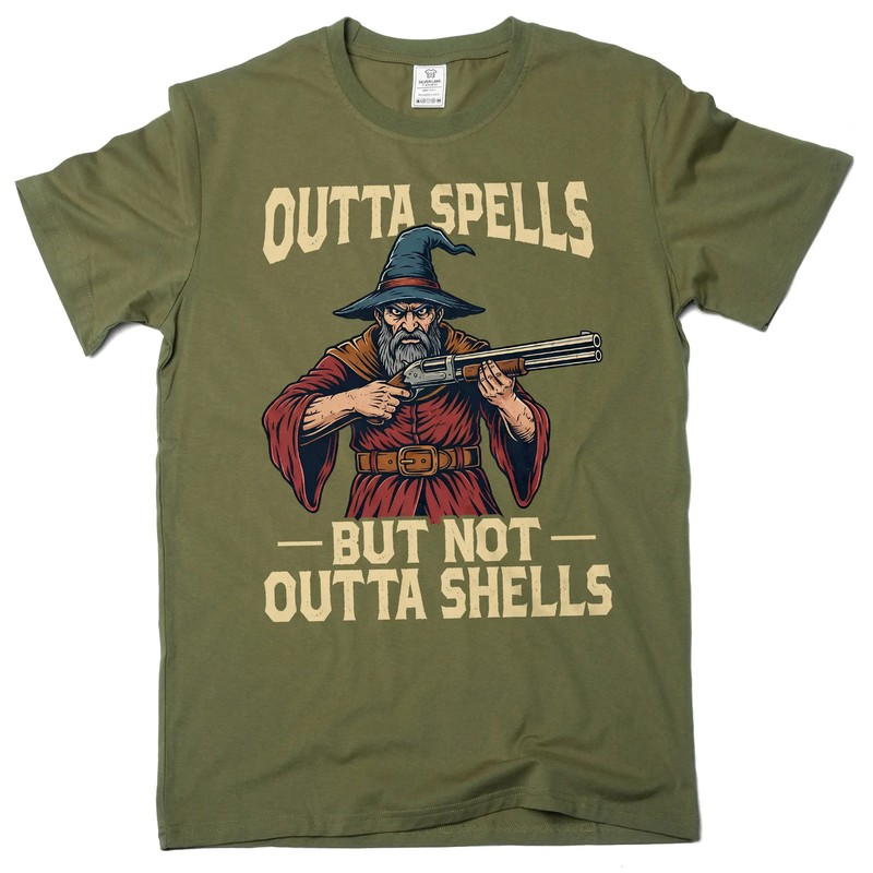 funny outta spells but not outta shells humorous wizard magician tee shirt
