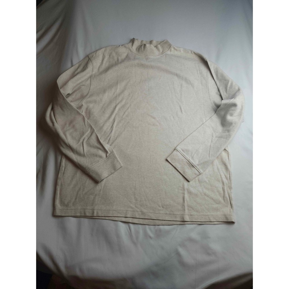 Saddlebred Mens Mock Neck Long Sleeve Shirt Oatmeal Heather Cotton Size Large