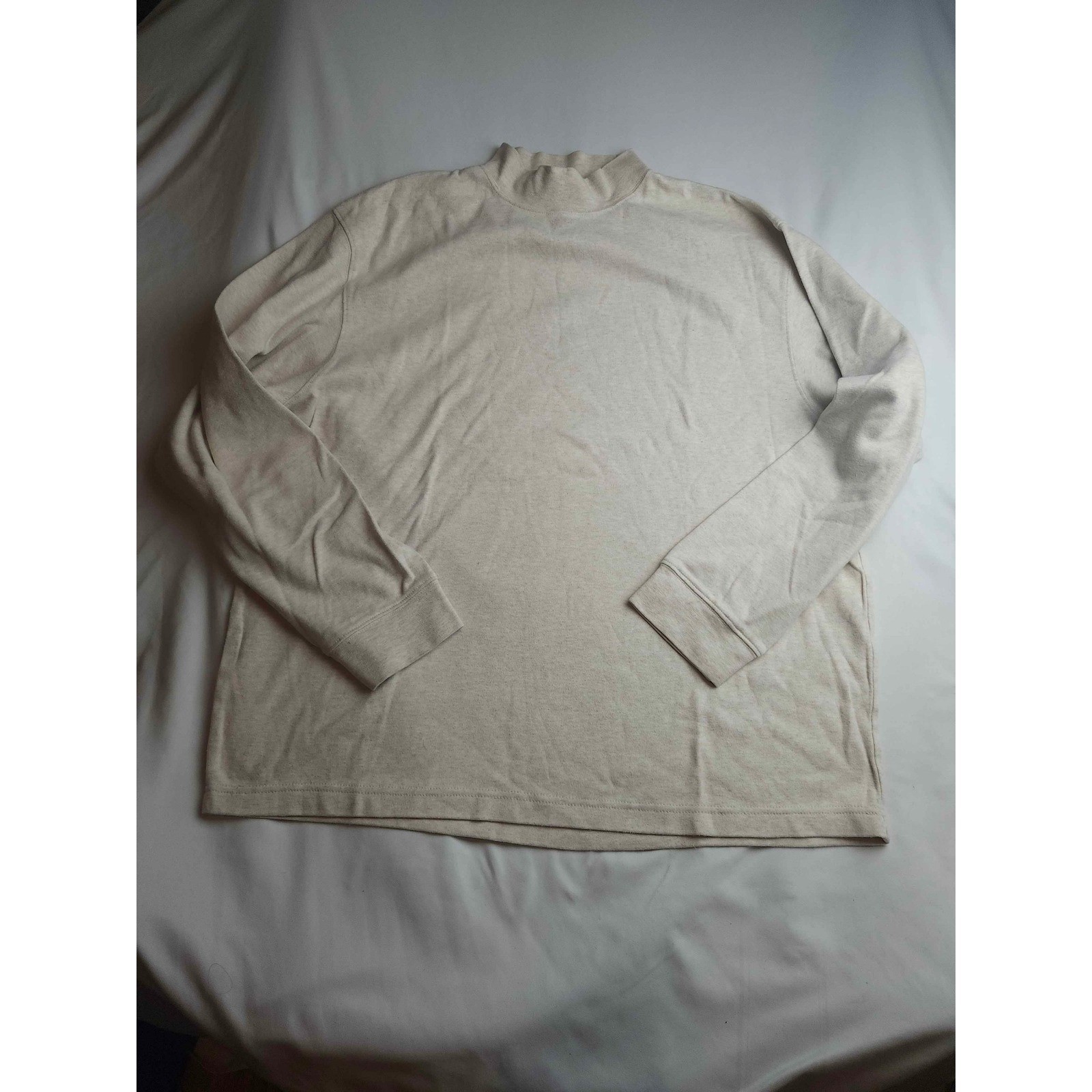Saddlebred Mens Mock Neck Long Sleeve Shirt Oatmeal Heather Cotton Size Large